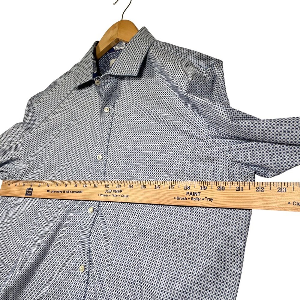 Ted Baker Endurance Navy White Printed Long Sleeve Button Up Shirt Size 16 32/33 - Picture 5 of 10